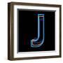 Glowing Letter J Isolated On Black Background-Andriy Zholudyev-Framed Art Print