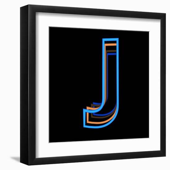 Glowing Letter J Isolated On Black Background-Andriy Zholudyev-Framed Art Print