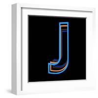 Glowing Letter J Isolated On Black Background-Andriy Zholudyev-Framed Art Print