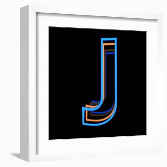 Glowing Letter J Isolated On Black Background-Andriy Zholudyev-Framed Art Print