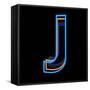 Glowing Letter J Isolated On Black Background-Andriy Zholudyev-Framed Stretched Canvas