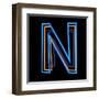 Glowing Letter N Isolated On Black Background-Andriy Zholudyev-Framed Art Print