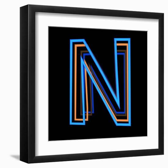 Glowing Letter N Isolated On Black Background-Andriy Zholudyev-Framed Art Print