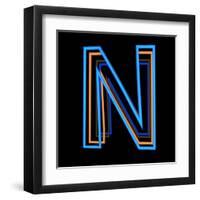 Glowing Letter N Isolated On Black Background-Andriy Zholudyev-Framed Art Print