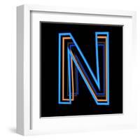 Glowing Letter N Isolated On Black Background-Andriy Zholudyev-Framed Art Print