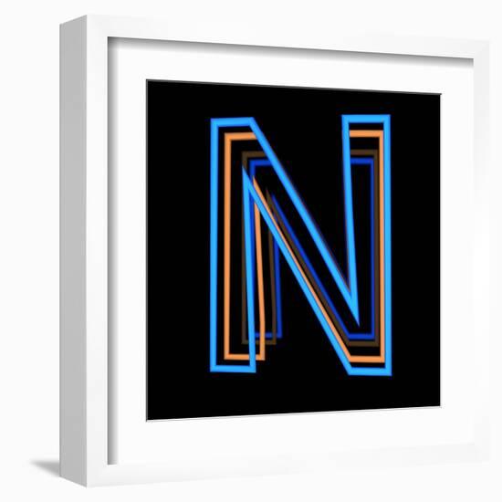 Glowing Letter N Isolated On Black Background-Andriy Zholudyev-Framed Art Print