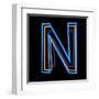 Glowing Letter N Isolated On Black Background-Andriy Zholudyev-Framed Art Print