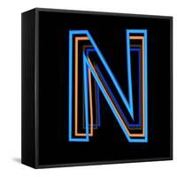 Glowing Letter N Isolated On Black Background-Andriy Zholudyev-Framed Stretched Canvas