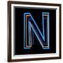 Glowing Letter N Isolated On Black Background-Andriy Zholudyev-Framed Art Print