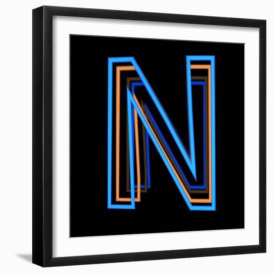 Glowing Letter N Isolated On Black Background-Andriy Zholudyev-Framed Art Print