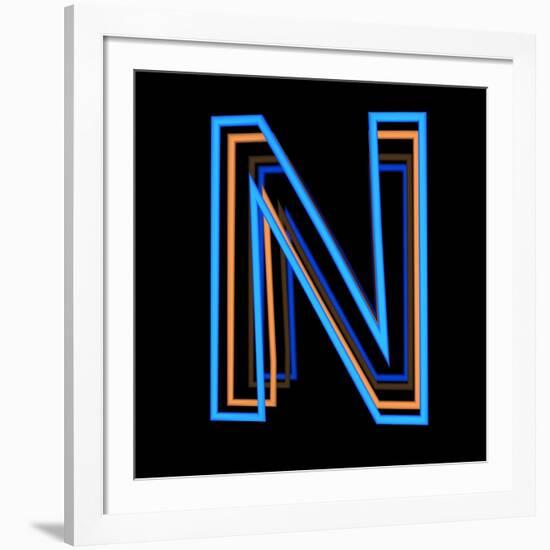 Glowing Letter N Isolated On Black Background-Andriy Zholudyev-Framed Art Print