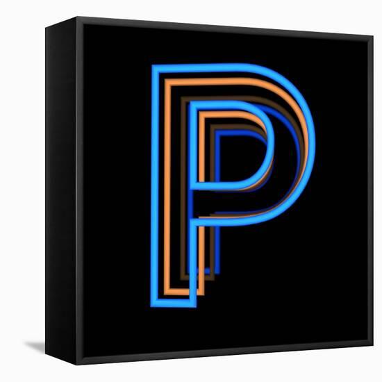 Glowing Letter P Isolated On Black Background-Andriy Zholudyev-Framed Stretched Canvas