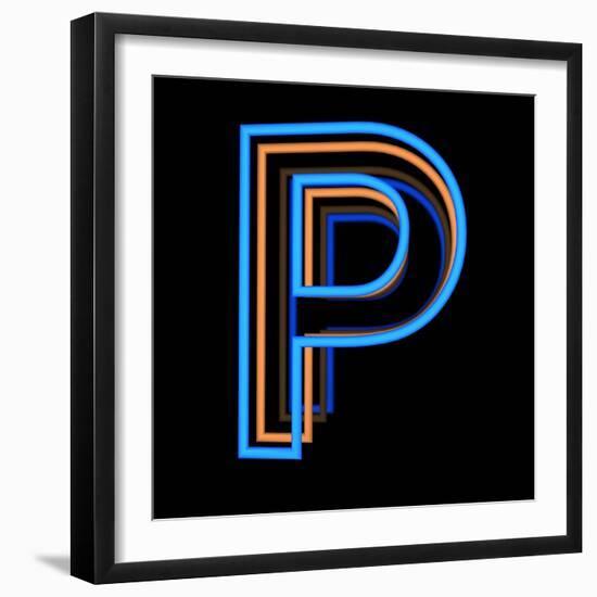 Glowing Letter P Isolated On Black Background-Andriy Zholudyev-Framed Art Print