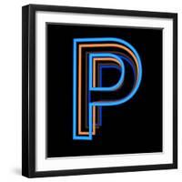 Glowing Letter P Isolated On Black Background-Andriy Zholudyev-Framed Art Print