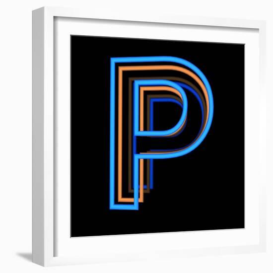 Glowing Letter P Isolated On Black Background-Andriy Zholudyev-Framed Art Print