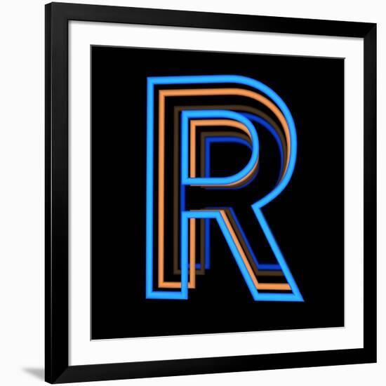 Glowing Letter R Isolated On Black Background-Andriy Zholudyev-Framed Art Print