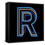 Glowing Letter R Isolated On Black Background-Andriy Zholudyev-Framed Stretched Canvas