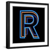 Glowing Letter R Isolated On Black Background-Andriy Zholudyev-Framed Art Print