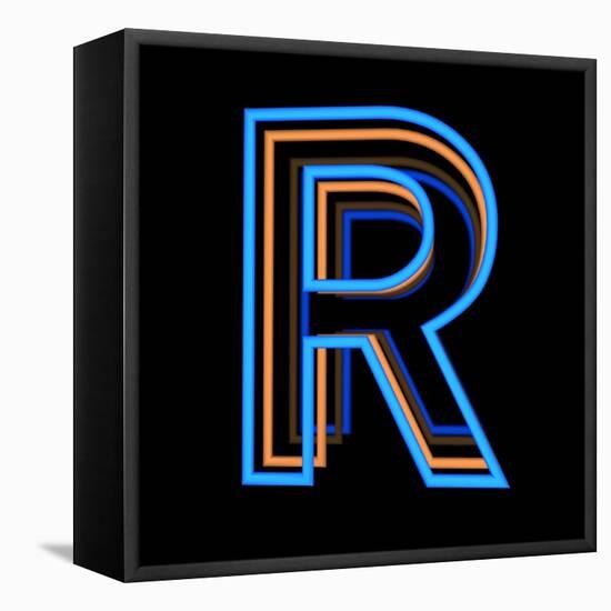 Glowing Letter R Isolated On Black Background-Andriy Zholudyev-Framed Stretched Canvas