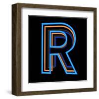 Glowing Letter R Isolated On Black Background-Andriy Zholudyev-Framed Art Print