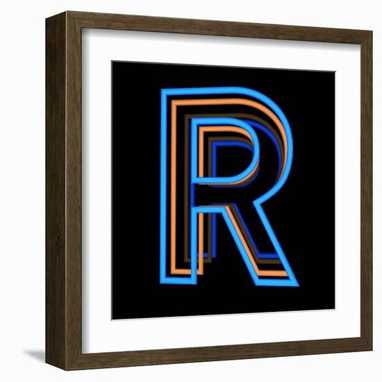 Glowing Letter R Isolated On Black Background-Andriy Zholudyev-Framed Art Print