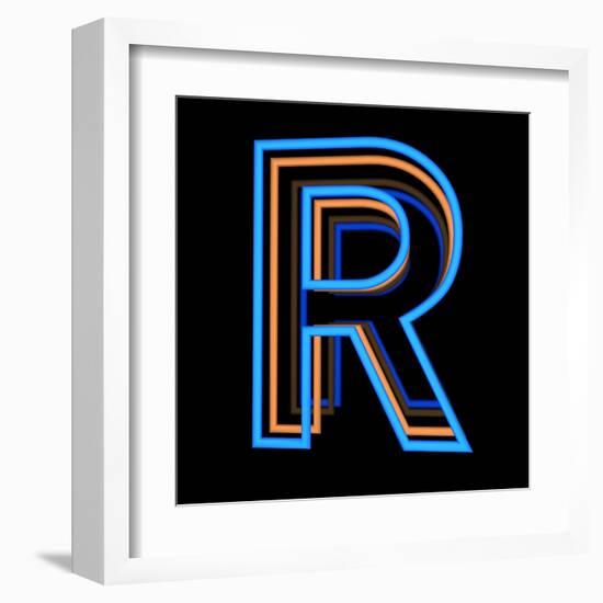 Glowing Letter R Isolated On Black Background-Andriy Zholudyev-Framed Art Print