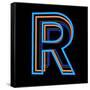 Glowing Letter R Isolated On Black Background-Andriy Zholudyev-Framed Stretched Canvas