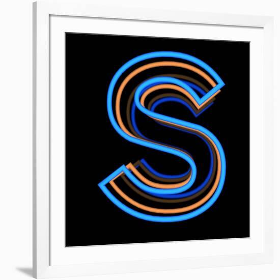 Glowing Letter S Isolated On Black Background-Andriy Zholudyev-Framed Art Print