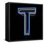 Glowing Letter T Isolated On Black Background-Andriy Zholudyev-Framed Stretched Canvas