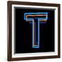 Glowing Letter T Isolated On Black Background-Andriy Zholudyev-Framed Art Print