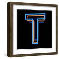 Glowing Letter T Isolated On Black Background-Andriy Zholudyev-Framed Art Print