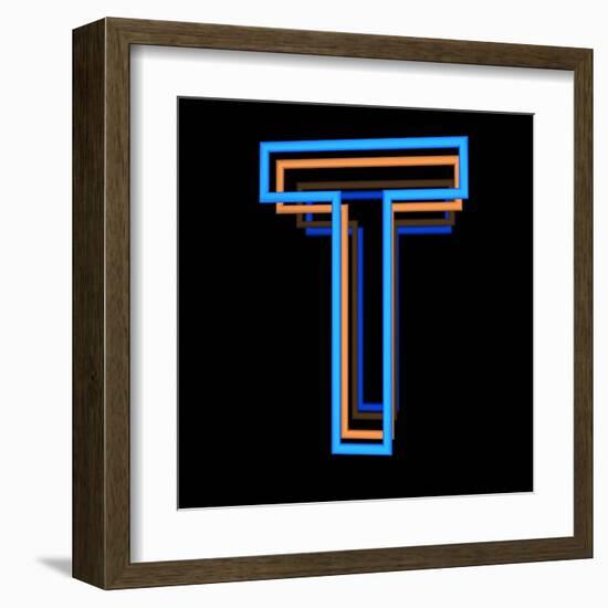 Glowing Letter T Isolated On Black Background-Andriy Zholudyev-Framed Art Print