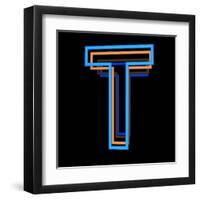 Glowing Letter T Isolated On Black Background-Andriy Zholudyev-Framed Art Print