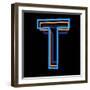Glowing Letter T Isolated On Black Background-Andriy Zholudyev-Framed Art Print