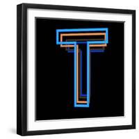 Glowing Letter T Isolated On Black Background-Andriy Zholudyev-Framed Art Print