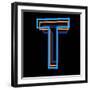 Glowing Letter T Isolated On Black Background-Andriy Zholudyev-Framed Art Print