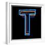 Glowing Letter T Isolated On Black Background-Andriy Zholudyev-Framed Art Print