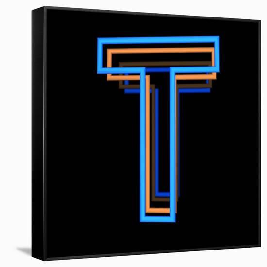 Glowing Letter T Isolated On Black Background-Andriy Zholudyev-Framed Stretched Canvas