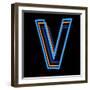 Glowing Letter V Isolated On Black Background-Andriy Zholudyev-Framed Art Print