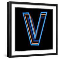 Glowing Letter V Isolated On Black Background-Andriy Zholudyev-Framed Art Print