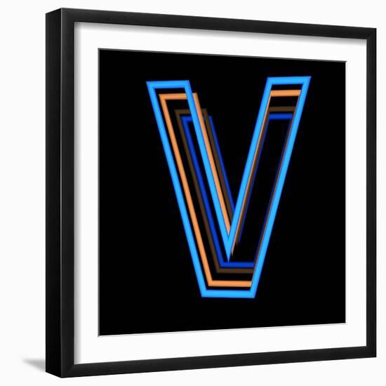 Glowing Letter V Isolated On Black Background-Andriy Zholudyev-Framed Art Print