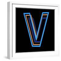 Glowing Letter V Isolated On Black Background-Andriy Zholudyev-Framed Art Print