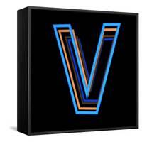 Glowing Letter V Isolated On Black Background-Andriy Zholudyev-Framed Stretched Canvas