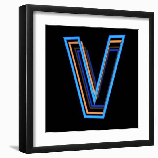 Glowing Letter V Isolated On Black Background-Andriy Zholudyev-Framed Art Print