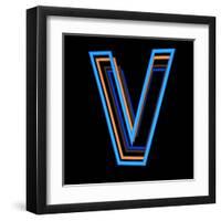 Glowing Letter V Isolated On Black Background-Andriy Zholudyev-Framed Art Print