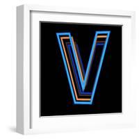 Glowing Letter V Isolated On Black Background-Andriy Zholudyev-Framed Art Print