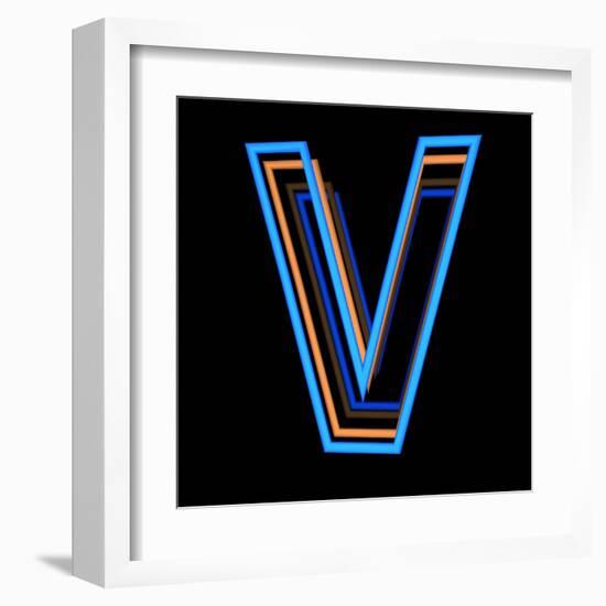 Glowing Letter V Isolated On Black Background-Andriy Zholudyev-Framed Art Print