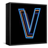 Glowing Letter V Isolated On Black Background-Andriy Zholudyev-Framed Stretched Canvas