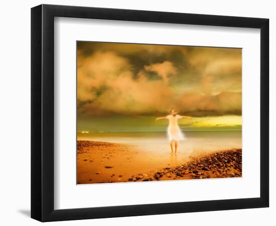 Glowing Woman Standing on the Beach-Jan Lakey-Framed Photographic Print