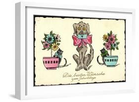 Glückwunsch Geburtstag, Hund Mit Brief, Katzen, Blumen-null-Framed Giclee Print